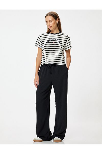 Koton Cotton Crop T-shirt - Κοντό μανίκι, Crew Neck, εμπριμέ
