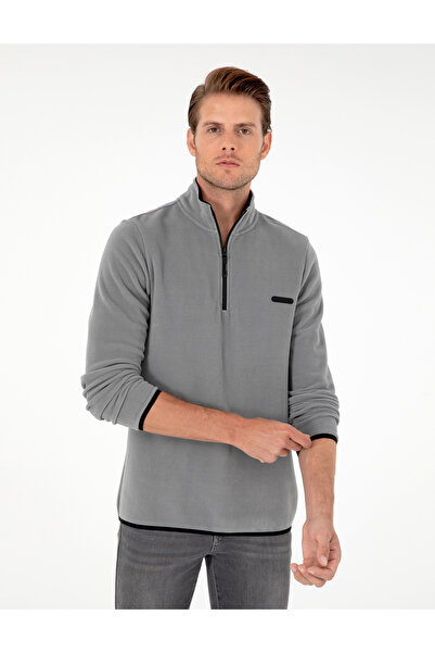 Pierre Cardin Gri Regular Fit Yarım Fermuarlı Polar Sweatshirt 50298973-VR024
