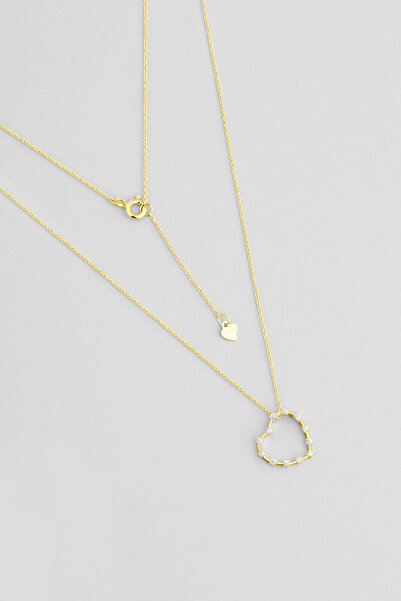 So CHIC... Love 18 Ayar Sarı Altın Kaplama 45 Cm Gümüş Kalp Kolye