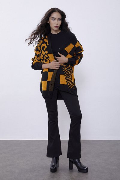 SHERIN Orange Patterned Oversize Knitwear Cardigan