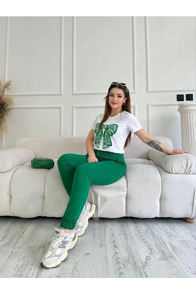 AZRA BUTİK Комплект костюм със зелена панделка