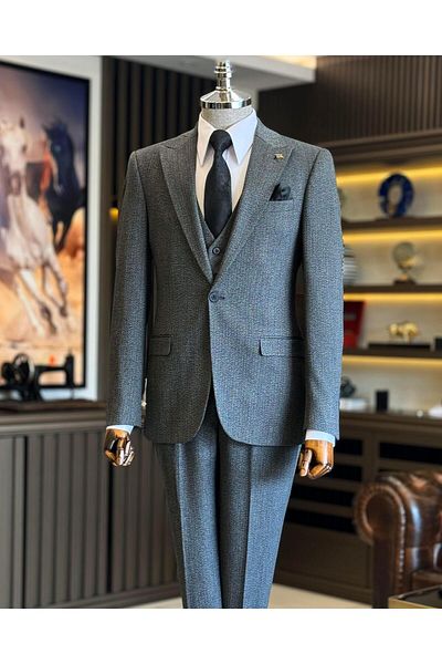 TerziAdemAltun Black Italian Style Jacket Vest and Trousers Set - T12853