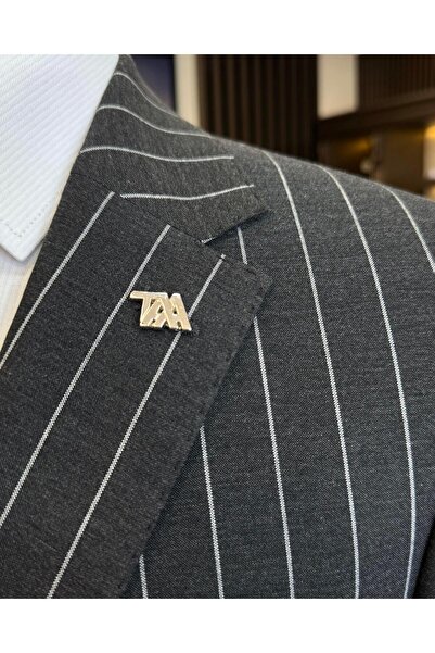 TerziAdemAltun İtalyan stil slim fit çizgili ceket pantolon takım elbise antrasit T11932