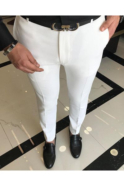 TerziAdemAltun Italian Style Slim Fit Men's Fabric Trousers Ecru T4813