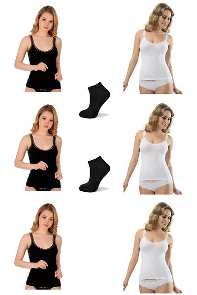 Jiber 6 Pack Economical Women's V-Neck Rope Strap Athlete with 2 Pairs of Bamboo Socks as a Gift