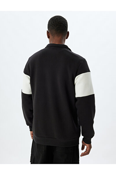 Koton Baumwollmischung mit Farbblock-Slogan-Print – Sweatshirt mit halbem Reißverschluss