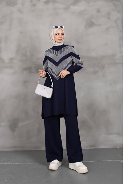 MODA Σετ παντελονιών ασημί πλεκτό τουνίκ