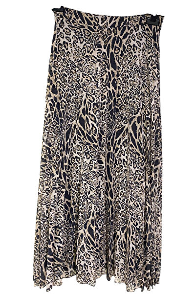 GÜL BUTİK Zebra Desenli Astarlı Yandan Fermuar Kapamalı Uzun Boy Etek