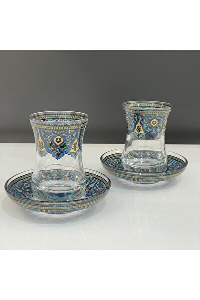 Saray Ottoman handicraft ÇİNİ DESEN 2'Lİ ÇAY BARDAK NO:3