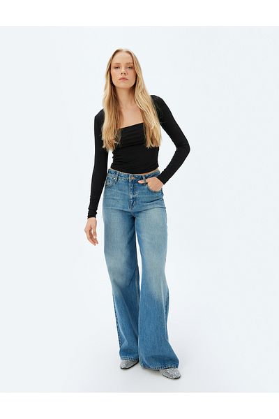 Koton Long Sleeve Square Neck Blouse