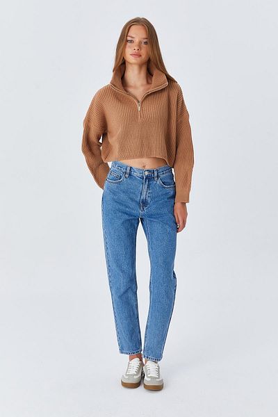 Mixray Γυναικείο πουλόβερ με φερμουάρ 6752 Model Camel Crop