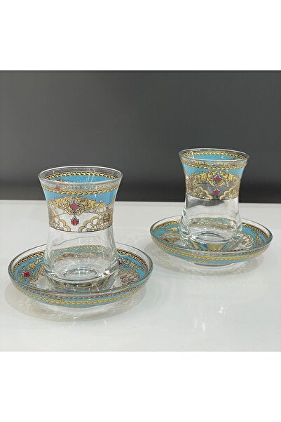 Saray Ottoman handicraft ÇİNİ DESEN 2'Lİ ÇAY BARDAK NO:2