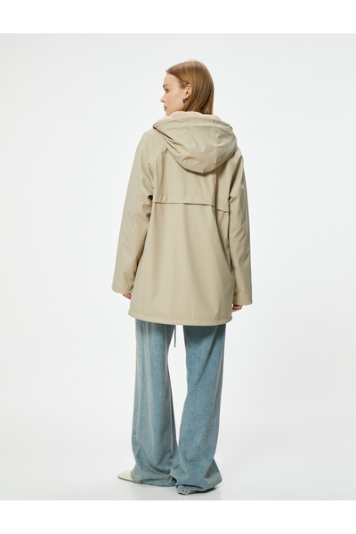 Koton Hooded Zippered Waterproof Raincoat