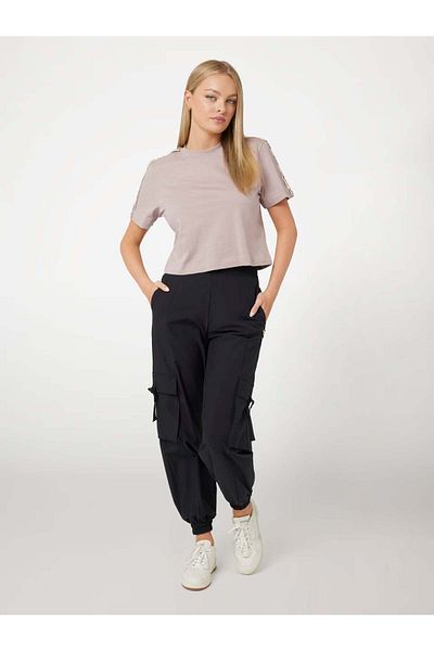 Guess Tricou cu decolteu cu dungi cu logo