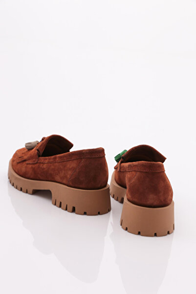 DGN Kadın Püsküllü Loafer Ayakkabı Taba Süet 3947841