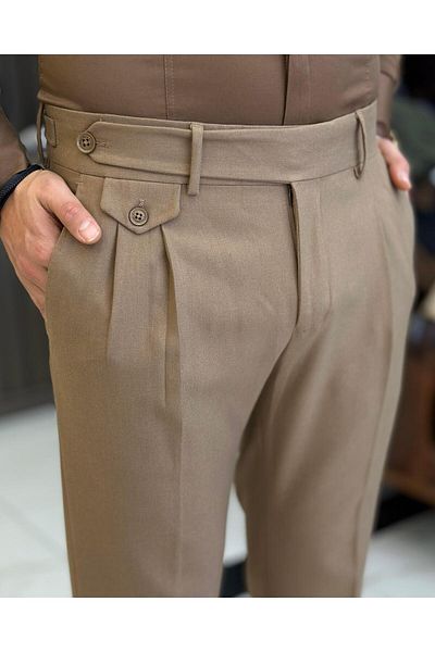 TerziAdemAltun Pantaloni slim fit pentru bărbați în stil italian Camel T10797