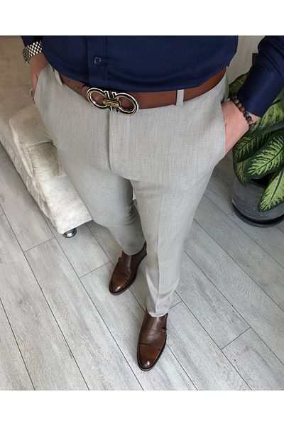 TerziAdemAltun Pantaloni din pânză pentru bărbați slim fit în stil italian Gri T4901