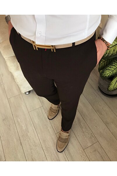 TerziAdemAltun İtalyan stil slim fit erkek kumaş pantolon kahverengi T4488