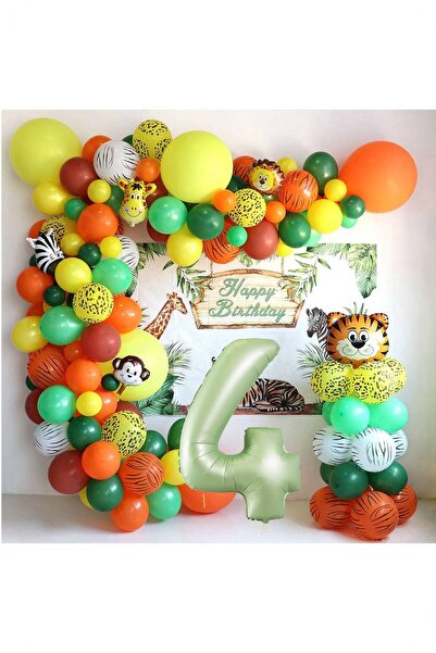 BİDOLUMUTLULUK Balon Safari Temalı Doğum Günü Seti Parti Kutlama Eğlence