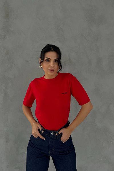 Seda Yalçın Atelier Red Text Printed Crew Neck Knitwear T-Shirt