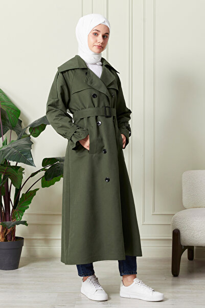 hacer ayaydın Γυναικεία καμπαρντίνα μεσαίου μήκους με λεπτομερή απολέτα, υδατοαπωθητικό ύφασμα και ζώνη