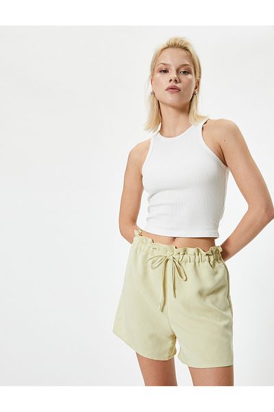 Koton Comfortable Molded Waist Lace Up Mini Shorts - Pocketed