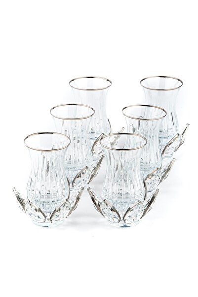 Saray Ottoman handicraft طقم شاي زجاجي مزخرف يدويًا نموذج زنبق الماء فضي اللو...