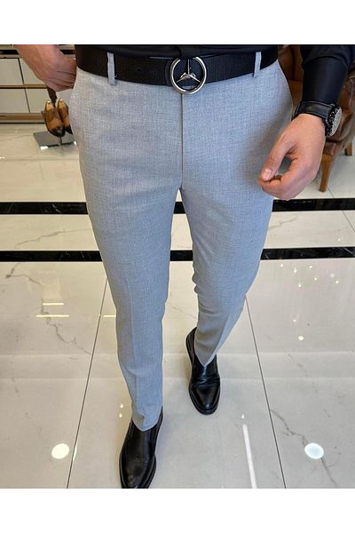 TerziAdemAltun Italian Style Slim Fit Men's Fabric Trousers Gray T4254