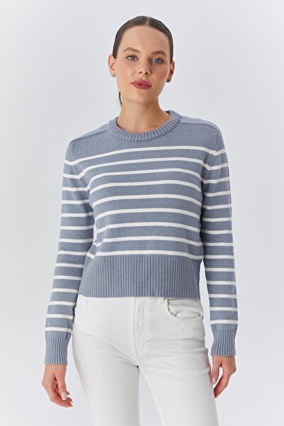 Mixray 6762 Model Pulover de damă cu dungi gri Yumoş