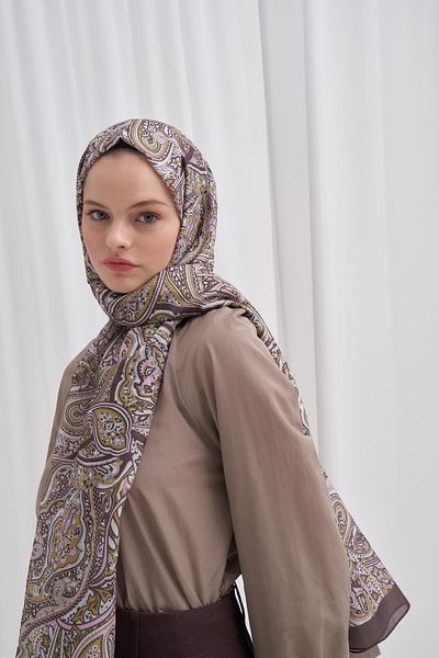 AMİNENESİL Βαμβακερό σάλι Carell Aminesil - Καφέ, Μπεζ, Ροζ