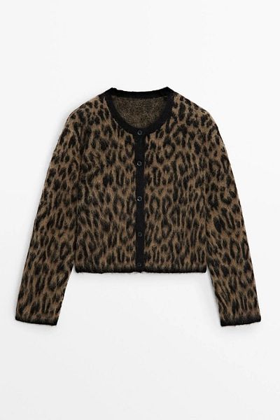 Puella Cardigan maro cu imprimeu leopard de damă