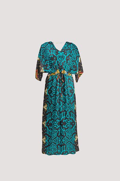 Nomads Felt Turquoise Print Low-Cut Dress