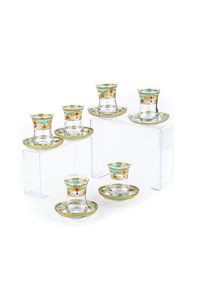 Saray Ottoman handicraft Çay Bardağı Çay Seti Çay Takımı Çini Desen 6 Kişilik...