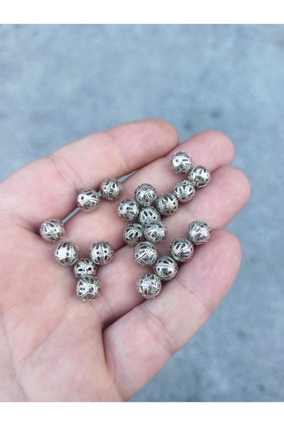 FlowerAksesuar 20 Adet - 8 mm Desenli Metal Ara Boncuk, Bileklik Ara Parça, M...