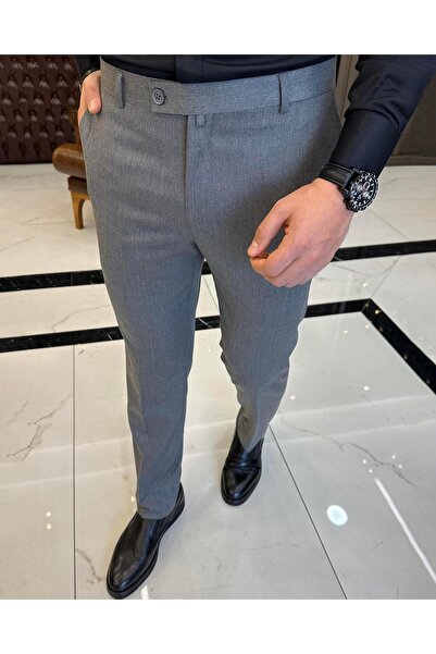 TerziAdemAltun İtalyan kesim slim fit koyu gri kumaş pantolon T3483