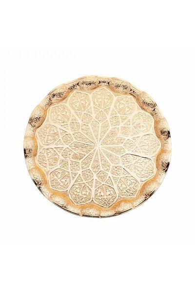 Saray Ottoman handicraft Yellow Round Wavy Large Tray