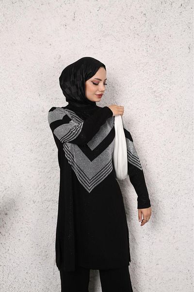 MODA Σετ παντελονιών ασημί πλεκτό τουνίκ