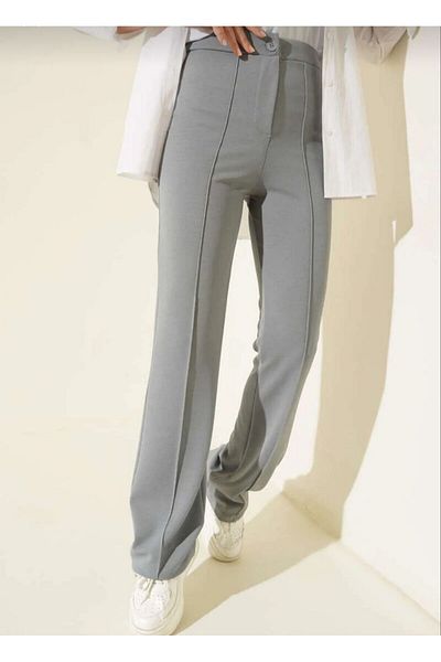 SUHIS High Waist and Lycra Gray Palazzo Women's Trousers - Pipe Leg, Striped