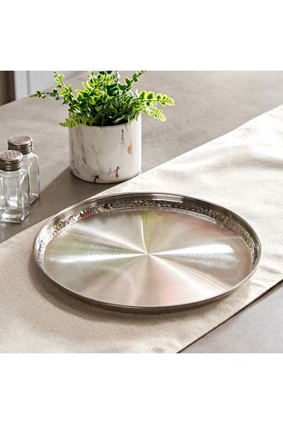 Home Box Hammered Stainless Steel Dinner Plate - 30 cm