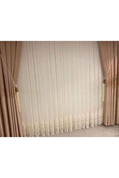 NİVEMESHOME Nivemeshome Rhine Embroidered Cream 1/3 Close Pleat Tulle Curtain Apm