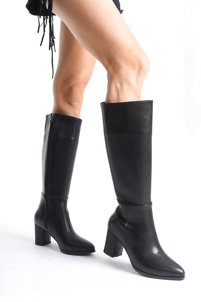 Moda Değirmeni Schwarze Lederstiefel für Damen Bg1088-117-0001
