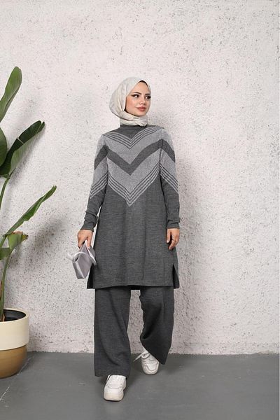MODA Σετ παντελονιών ασημί πλεκτό τουνίκ