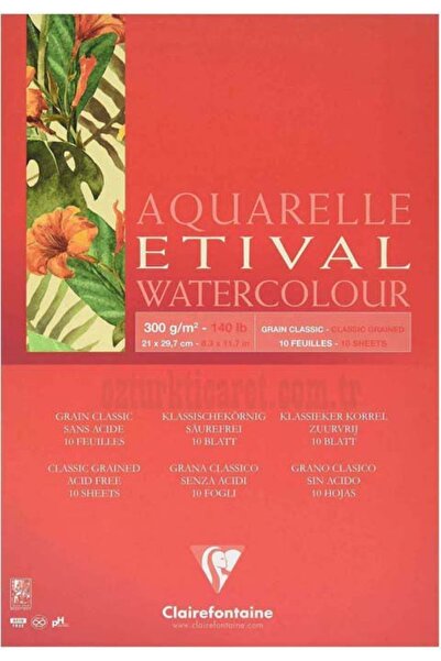 Clairefontaine Etival Classic Üstten Yapışkanlı A4 300gr 15yp Suluboya Blok