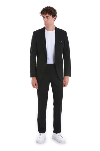 Hatemoğlu Black Slim Fit Plain Mono Collar Classic Suit