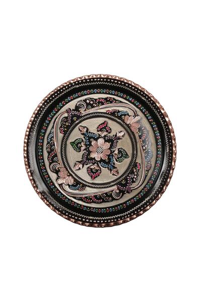 Saray Ottoman handicraft Erzincan El Işlemeli Bakır 35 Cm Yuvarlak Tepsi Mineli