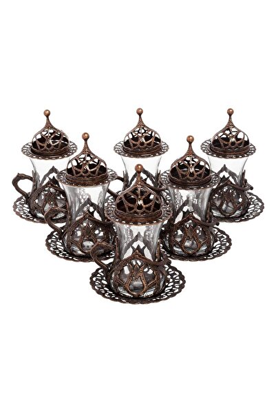 Saray Ottoman handicraft 6'lı Kulplu Çay Seti Antik Bakır Gruplar