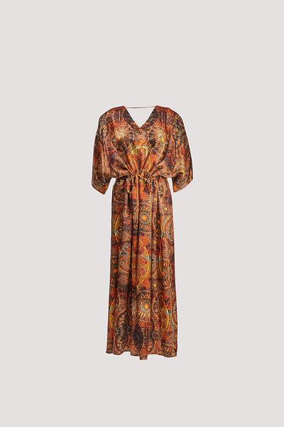 Nomads Felt Orange Low-Cut Dress with Mandala Print