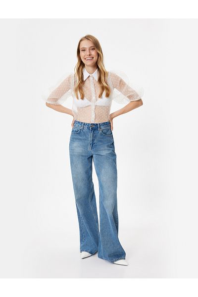 Koton Transparentes Shirt mit Ballonärmeln - Tüll mit Punkten