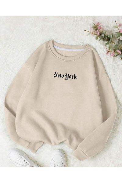 FAVORİST Φούτερ με στάμπα NEW YORK SLOGAN Crew Neck OVERSIZE