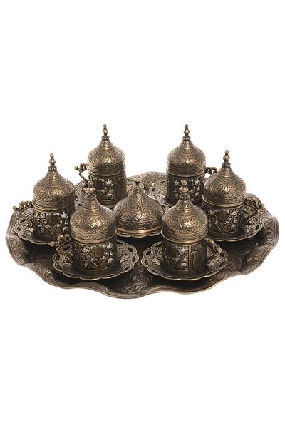 Saray Ottoman handicraft Tulip Antique Yellow Ottoman Coffee Set